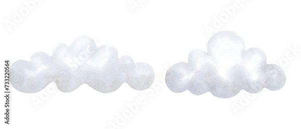 Fototapeta Set of blue clouds.Illustration with markers in watercolor style.Handmade isolated clip art of sky elements.Cartoon children's sketch for prints, packaging, clothing, cards, baby shower, fabric.