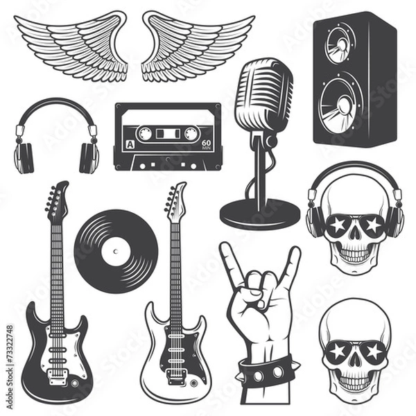 Obraz Zestaw elementów muzycznych rock and roll.
