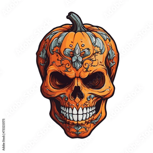 Fototapeta slightly scary pumpkin skull illustration, generative ai