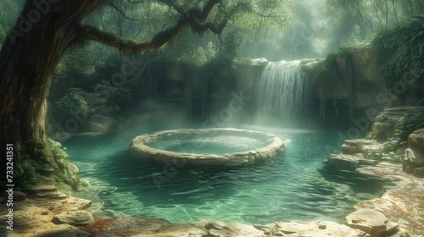 Obraz Oczko wodne z wodospadem w tle