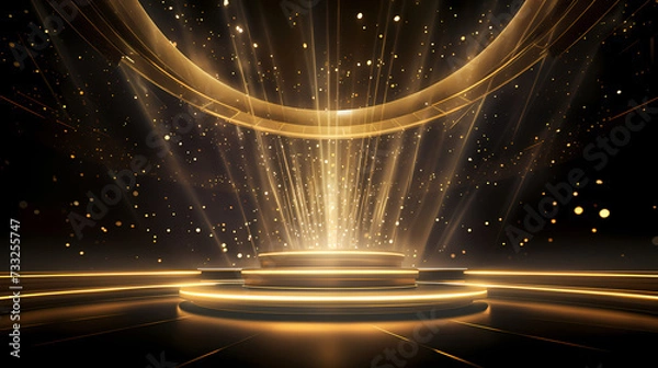 Fototapeta Award ceremony elegant background, stage scene design concept and golden luxury light