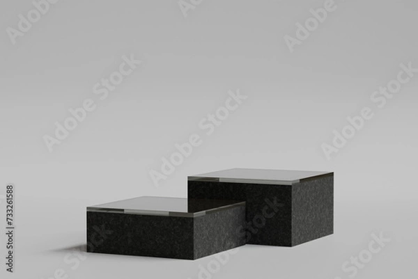 Fototapeta Podium or Pedestal in Pair with Black Marble and Glass Combination for Product Presentation 3d Rendered