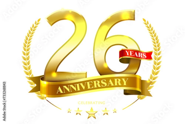 Obraz 26 Years Anniversary in laurel wreath Gold Ribbon