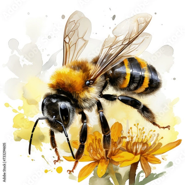 Fototapeta watercolor Bumble Bee clipart, Generative Ai