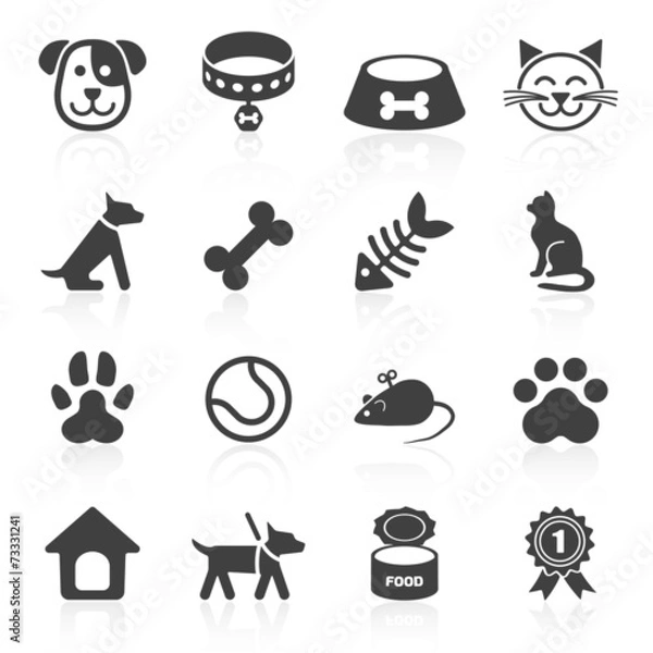 Obraz Trendy pet icons isolated on white. Vector