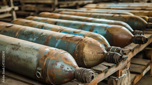 Fototapeta bombs, representing the dangerous materials that EOD technicians work to neutralize - AI Generated