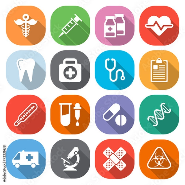 Obraz Trendy flat medical icons with shadow. Vector