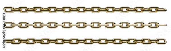 Fototapeta Stretched golden chains isolated on a transparent background. 3D render.