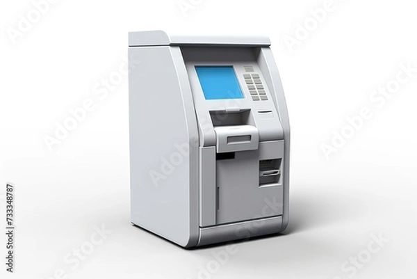 Fototapeta 3D cartoon white ATM machine, realistic screen and buttons