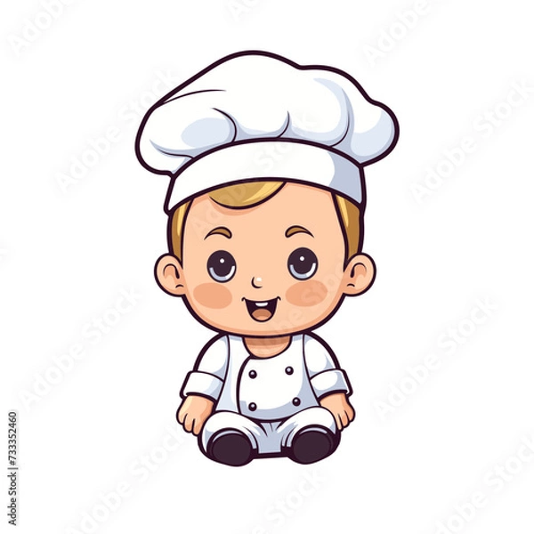 Fototapeta chef wit muffin baker kid child baby boy vector illustration isolated transparent background, cut out or cutout t-shirt design