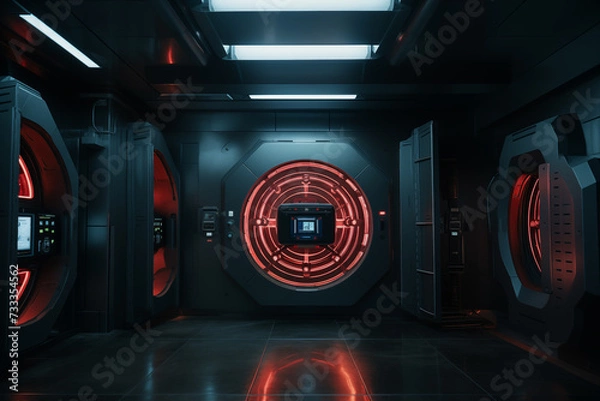 Fototapeta Modern security panel with biometric scanners, controlling access to the vault. Generative AI