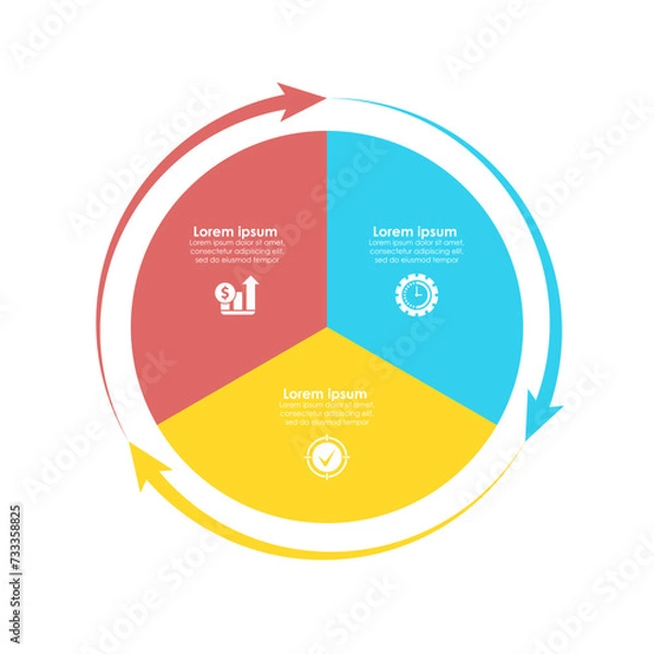 Obraz Vector circle chart infographic template for cycle diagram, graph, web design. Business concept with 3 steps, options or processes. Isolated on white background.