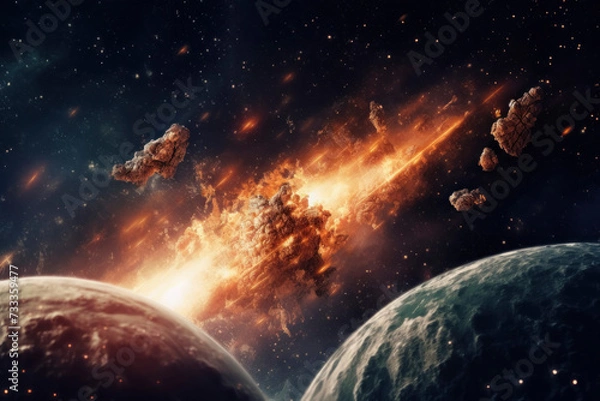 Fototapeta Explosive Asteroid Event in Outer Space