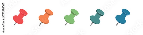 Fototapeta Push pin icon set in flat style.