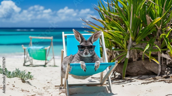 Fototapeta Kangaroo relax on the Australian beach - funny wired pic