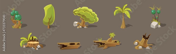 Fototapeta Forest Landscape Elements for Video Game Flat Vector Set