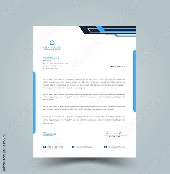 Fototapeta Modern Corporate Letterhead Template, Business
 style letterhead template design for project with standard sizes.