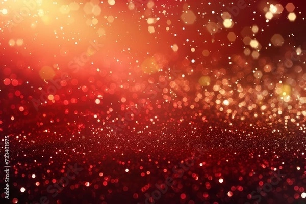 Fototapeta Glittering red christmas background with delicate snowflakes and shimmering lights Creating a festive and magical holiday atmosphere suitable for seasonal greetings and celebrations