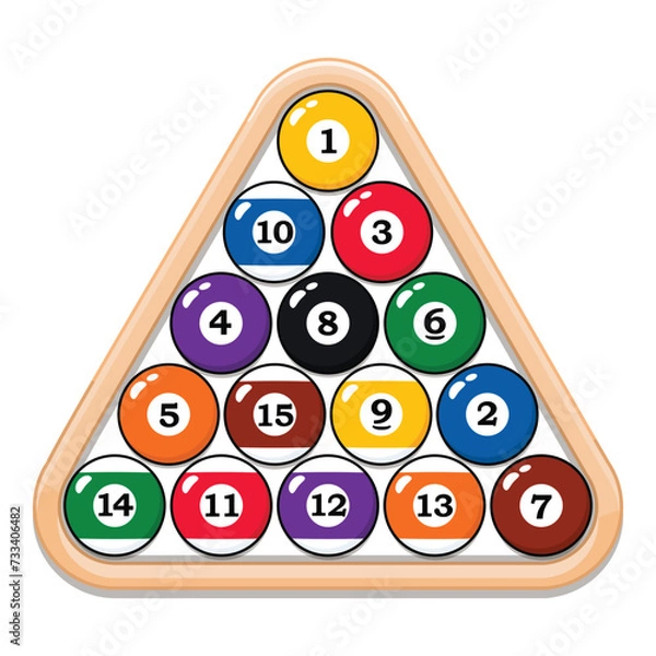 Fototapeta Billiard balls set with a rack vector illustration 