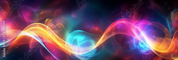 Fototapeta Abstract technology art Futuristic background energy wave shape lines. Place for text graphics concept design. Template poster invitation flyer banner email header. Horizontal. Generative Ai content