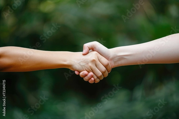 Fototapeta photo of a friendly and hostile gesture with a handshake and a fist