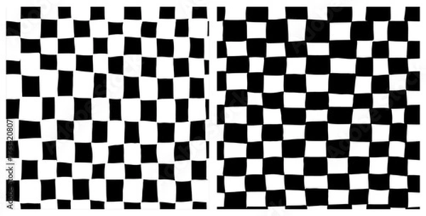 Obraz Set of irregular black and white grid seamless repeat pattern. Bundle of monochrome check aop, all over print.
