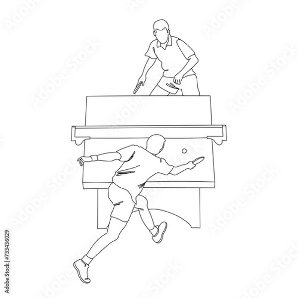 Fototapeta Two men playing table tennis outline vector illustration. Sportsmans playing ping pong. Sport theme.