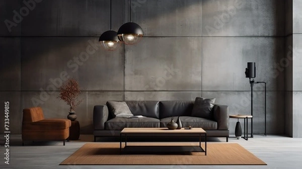 Fototapeta Urban Edge: Industrial Chic Living Room with Raw Textures and Metal Accents