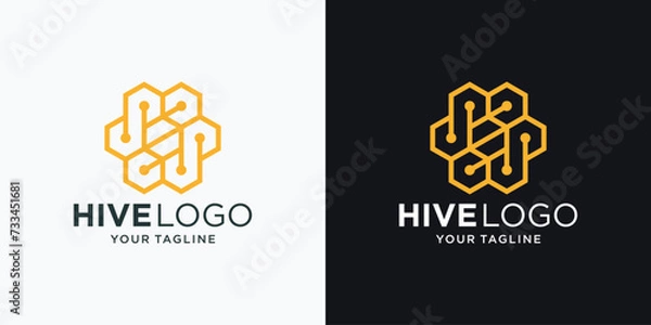 Fototapeta creative of hive honey bee comb logo inspiration. minimalist abstract line style bee honey logo.