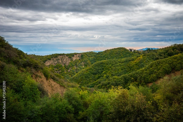 Fototapeta Beautiful view of the green hills of the Sighnaghi town ( Signagi ) in the Kakheti region, Georgia. 
