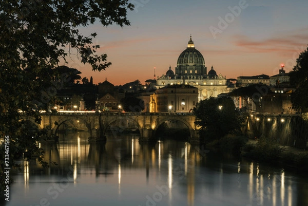 Obraz view of saint peter basilica at sunset