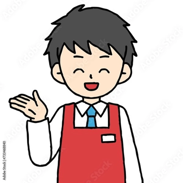 Fototapeta エプロンをつけた男性店員が案内している