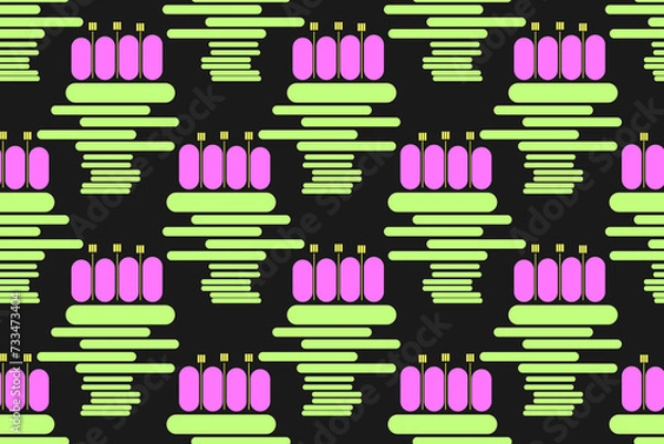 Fototapeta Cartoon game style geometric plant flower, garden, summer, spring, bright, pastel, colors. Seamless vector pattern for design and decoration.