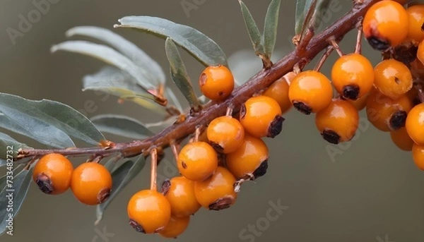 Fototapeta A close-up view of a group of ripe, vivid Sea buckthorn with a deep, textured detail.