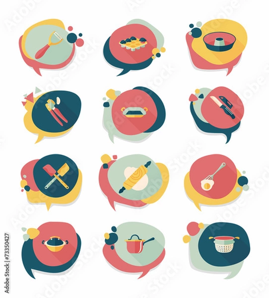 Fototapeta Kitchenware badge flat banner design background set, eps10