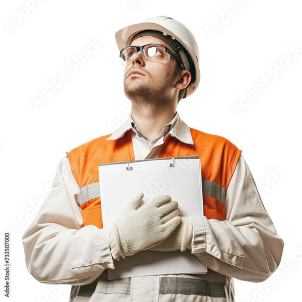 Fototapeta Engineer with safety helmet isolated on transparent background, cut out, png