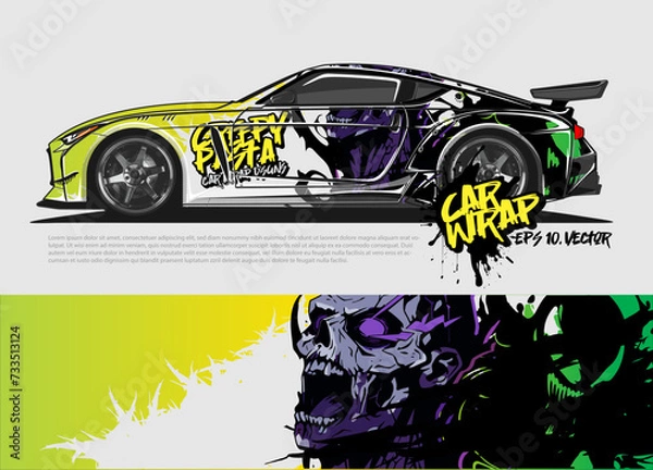 Fototapeta car livery design vector. abstract race style background with Zombie concept for vehicle vinyl sticker wrap