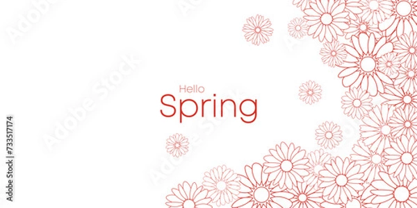 Fototapeta Vector background with floral line art design with a spring theme,greeting card.