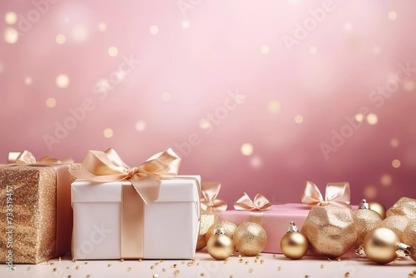 Fototapeta Gifts with nice ribbons are simple and elegant, there is an empty space for tests, greetings, wallpaper, posters, advertisements, etc., if there are not enough choices, please click.