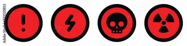 Fototapeta set red black circle icons radioactive nuclear sign electric alert voltage warning danger symbol logo caution hazard danger traffic vector flat design for website mobile isolated white Background