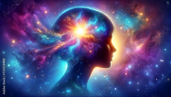 Fototapeta ひらめきは無限大の人間、女性のシルエット　（ AI生成画像 ）