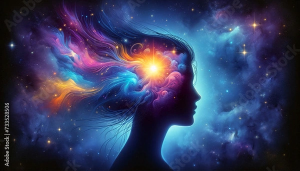 Fototapeta ひらめきは無限大の人間、女性のシルエット　（ AI生成画像 ）