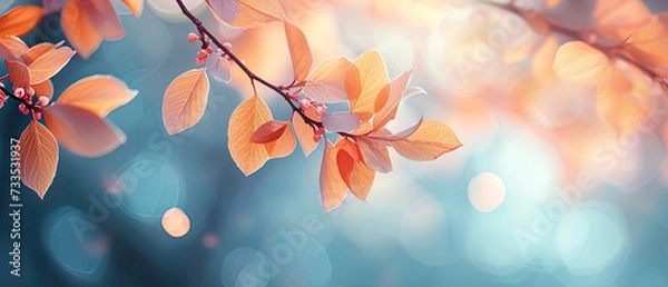 Obraz Beautiful green leaves and blooming trees in a spring park on a bright sunny day. Natural colorful background, banner with copy space. Generated AI
