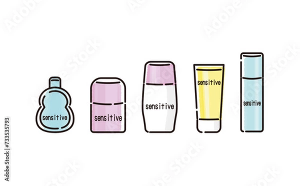 Obraz 色々なタイプの敏感肌向け日焼け止めのイラストセット
