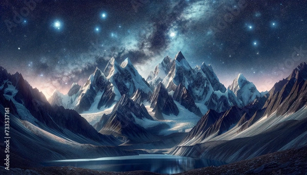 Fototapeta 高山の夜の風景　横画像　背景、壁紙　（ AI生成画像 ）