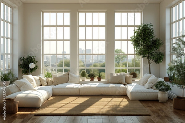 Fototapeta Interior design of modern apartment. Interior mockup. Scandinavian interior design. Generative AI