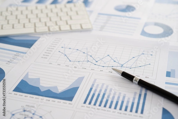 Fototapeta pen and analysis financial report and accounting audit annual for business analyst.