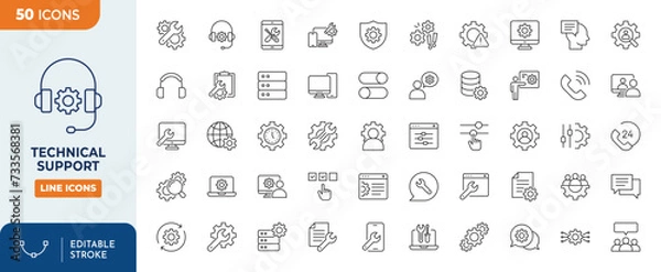 Obraz Technical Support line editable icon set. Editable stroke. Vector illustration	