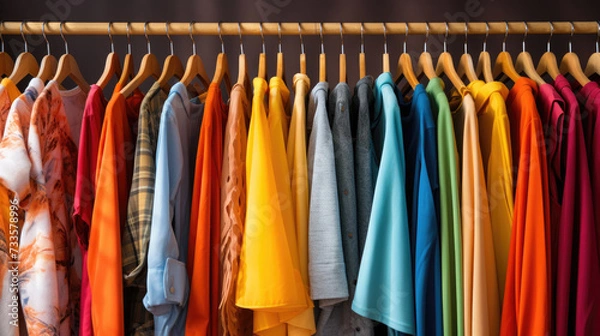 Fototapeta Vibrant array of clothes on display, a kaleidoscope of fashion possibilities. Ai Generated