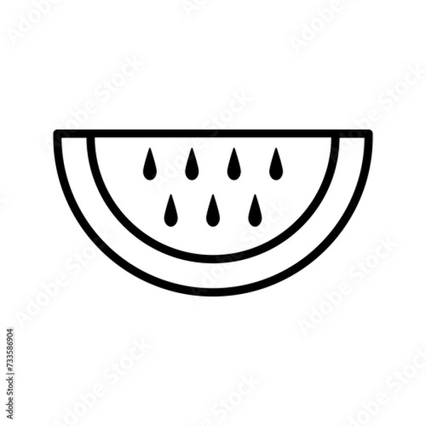 Fototapeta Watermelon fruit slice or cross section with seeds line art vector icon color editable